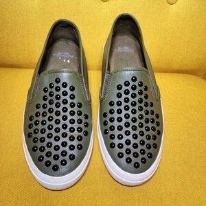 COACH Chrissy Rivets Genuine Leather Olive Sneaker Slip On Sneakers Women's 9.5